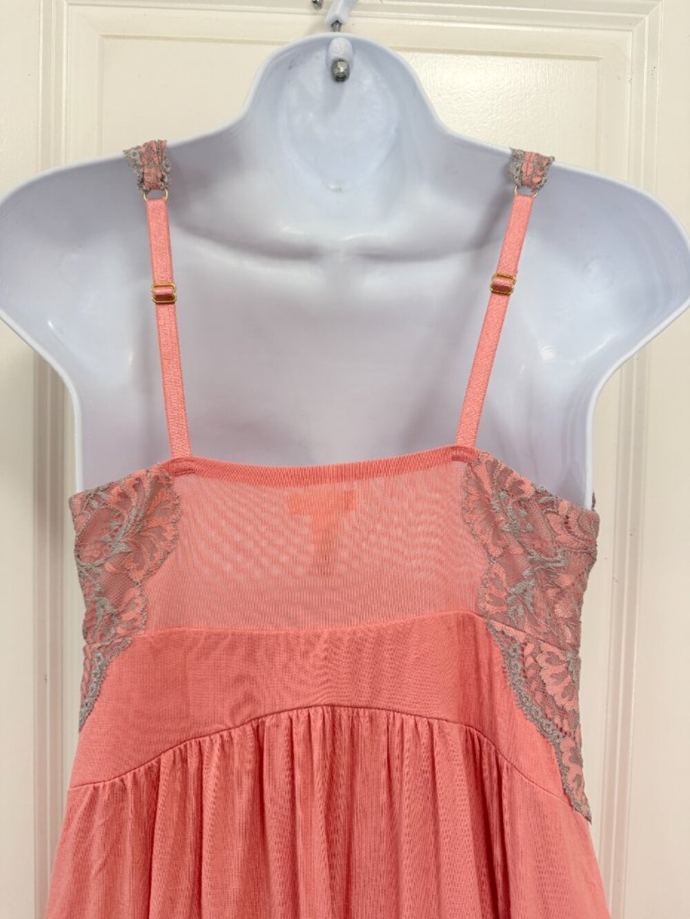 Soma Peach Floral Lace Racerback Empire Waist Chemise Nightgown Size S - Picture 5 of 7
